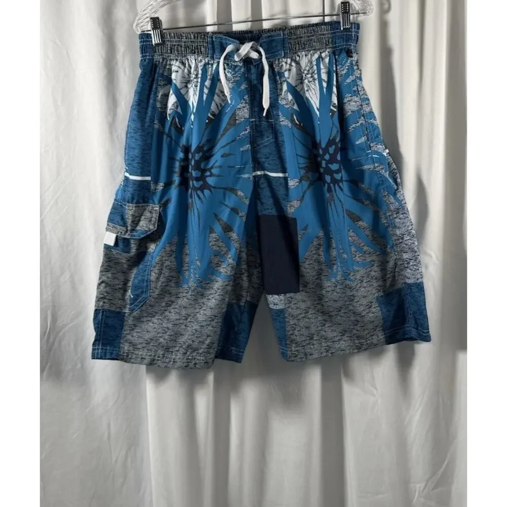 NBN Gear Men's Swim Shorts Trunks Surf Beach Resort Blue Gray White XL 87-39 - Picture 12 of 15